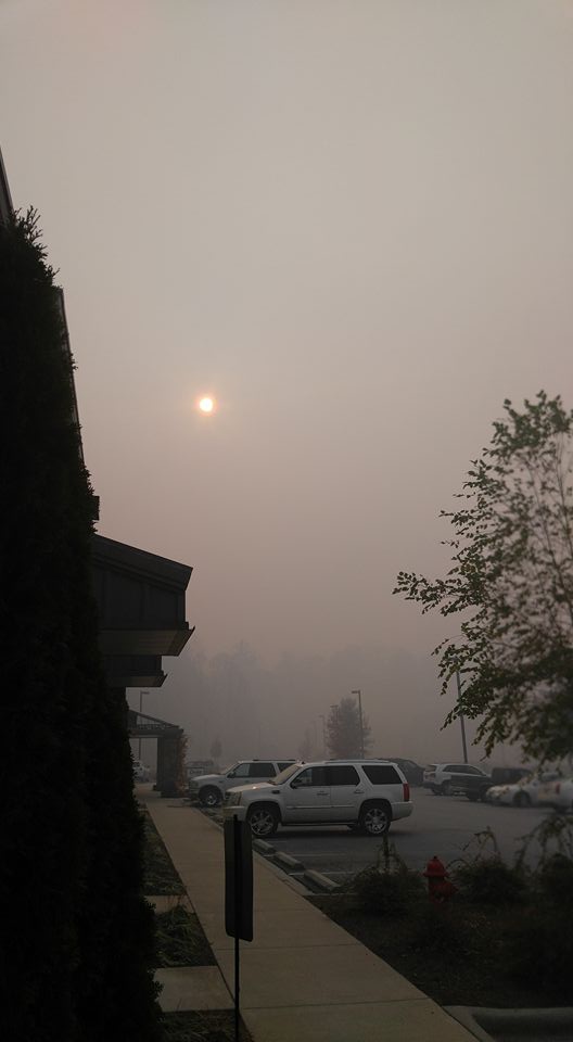 Smoke from wildfires diminishes the sun in Franklin, NC. Photo courtesy of Brandon Ledford.